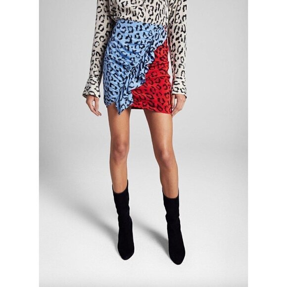 A.L.C. Geller Animal Print Mini Skirt Multicolor Red Blue Black Womens 4 - Picture 1 of 13